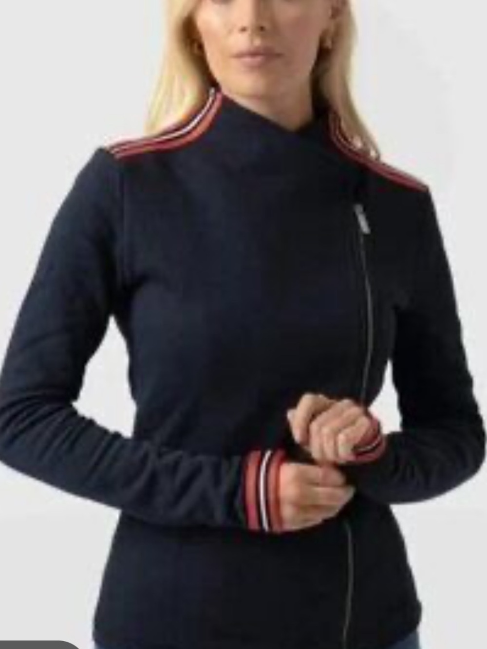 SAINT & SOFIA Women's 14 Navy Asymmetrical Zip Fleece Sweatshirt Mock Neck - Picture 11 of 11